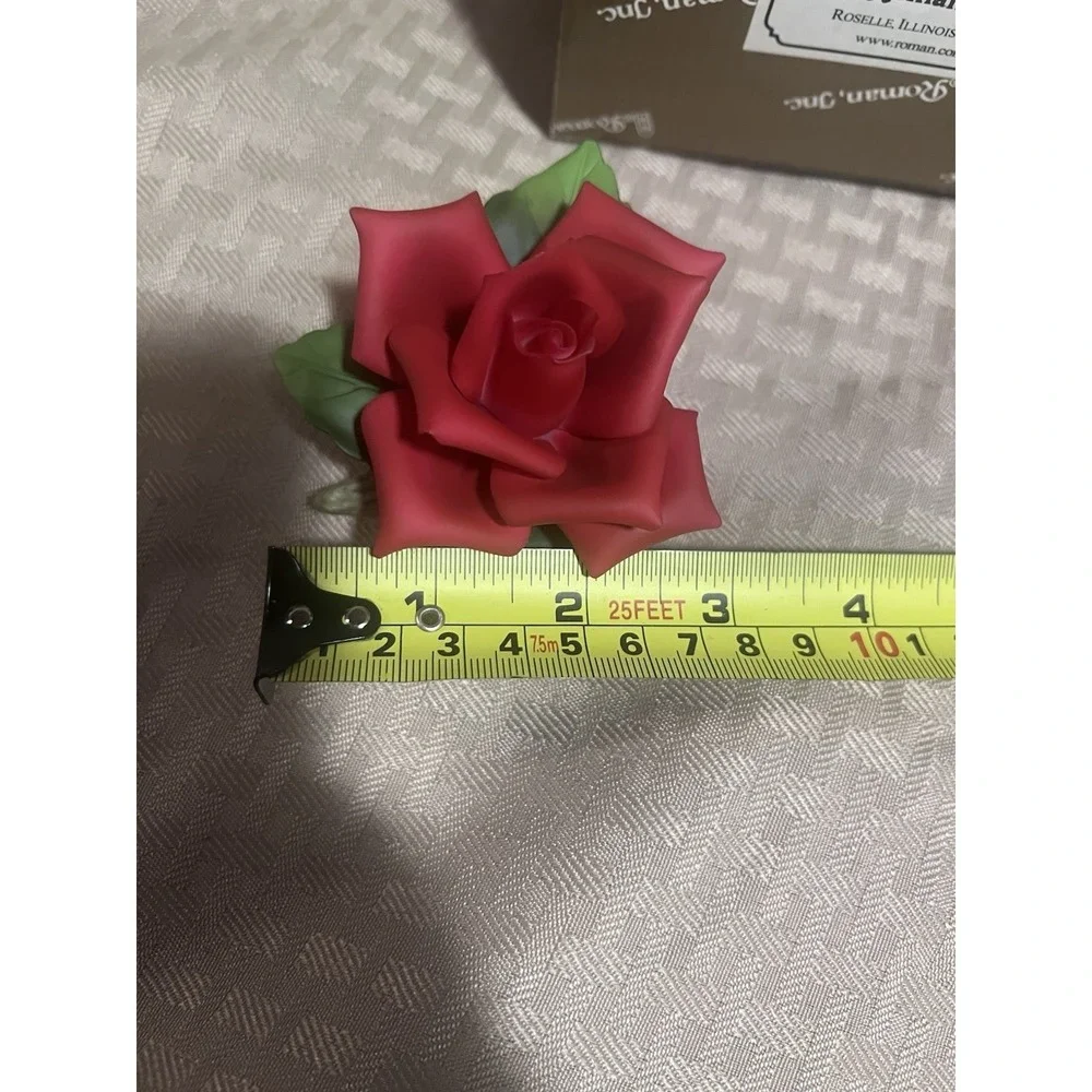 Rare ROMAN Inc. Flower Figurine Red ROSE Porcelain 3D in Box 3.25